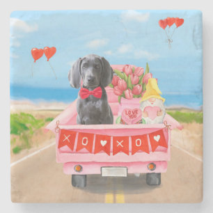 Weimaraner Dog Valentine's Day Truck Hearts Stone Coaster