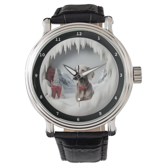 Weimaraner Dog Winter Holiday Scene Watch (Front)