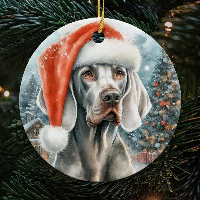 Weimaraner Dog with Santa Hat Christmas Ceramic Tree Decoration (Creator Uploaded)