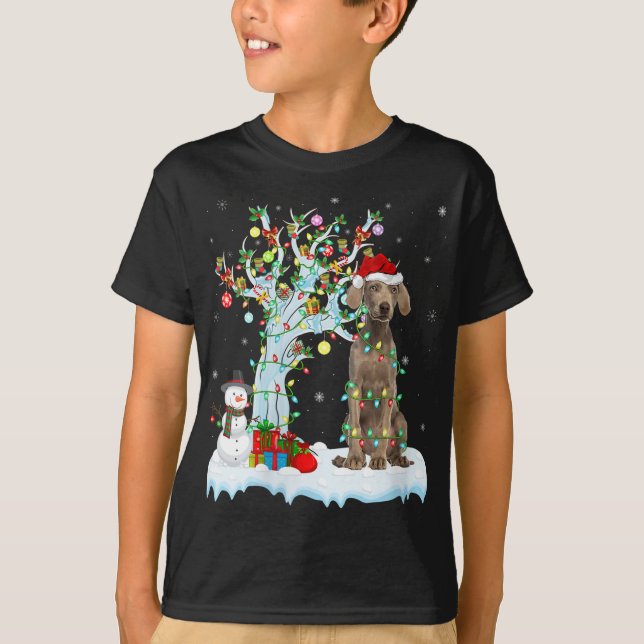 Weimaraner Dog Xmas Tree Lighting Santa Weimaraner T-Shirt (Front)