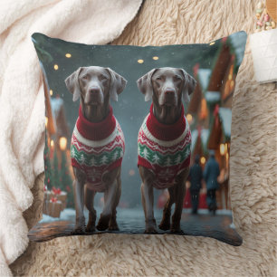 Weimaraner Dogs Christmas Snow Holiday Cushion