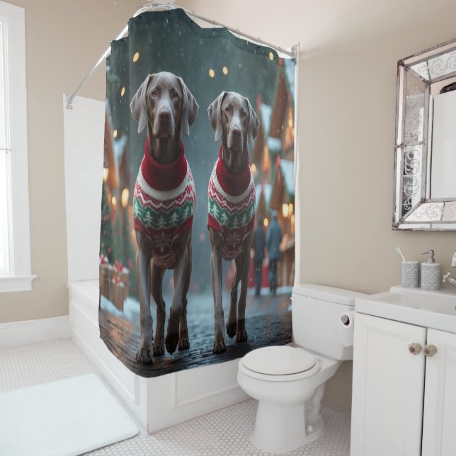 Weimaraner Dogs Christmas Snow Holiday Shower Curtain (In Situ)