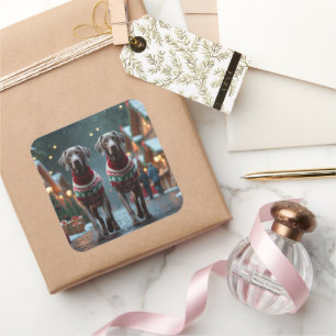 Weimaraner Dogs Christmas Snow Holiday Square Sticker