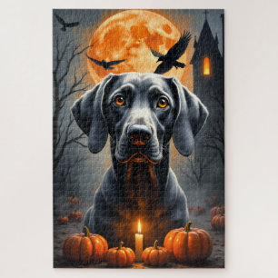 Weimaraner Gothic Manor Halloween Portrait Art Jigsaw Puzzle