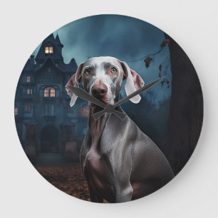 Weimaraner Halloween Scary Large Clock
