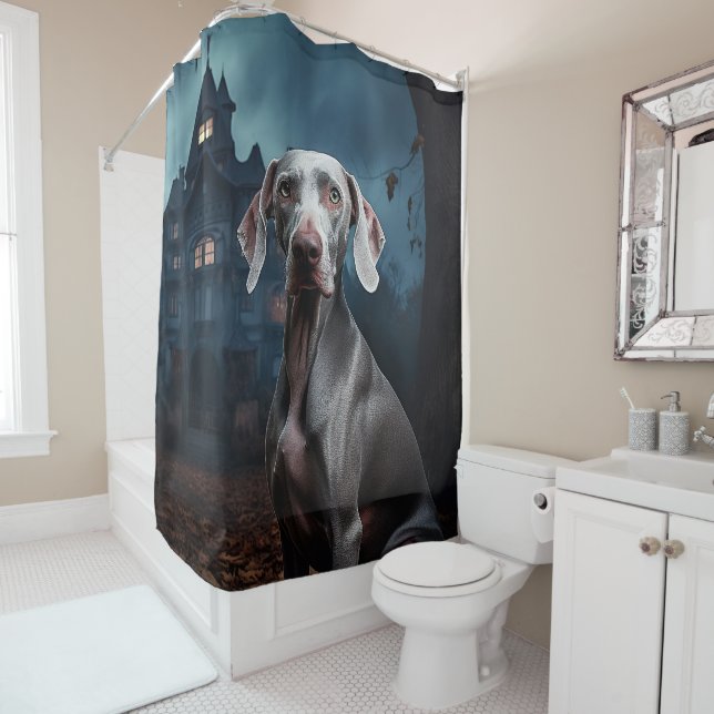 Weimaraner Halloween Scary Shower Curtain (In Situ)