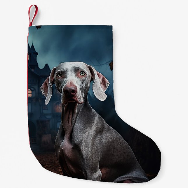 Weimaraner Halloween Scary Small Christmas Stocking (Front)