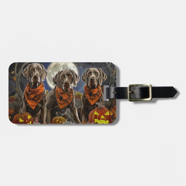 Weimaraner Halloween Spooky  Luggage Tag (Front Horizontal)