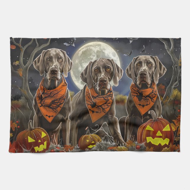 Weimaraner Halloween Spooky  Tea Towel (Horizontal)