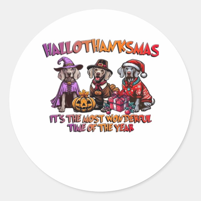 Weimaraner Halloween Thanksgiving Christmas Oversi Classic Round Sticker (Front)