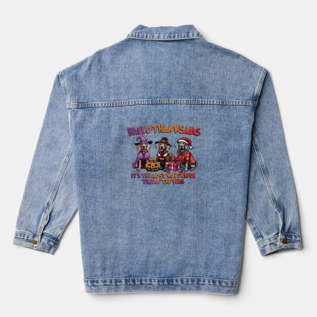 Weimaraner Halloween Thanksgiving Christmas Oversi Denim Jacket (Back)