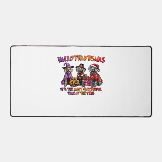 Weimaraner Halloween Thanksgiving Christmas Oversi Desk Mat (Front)