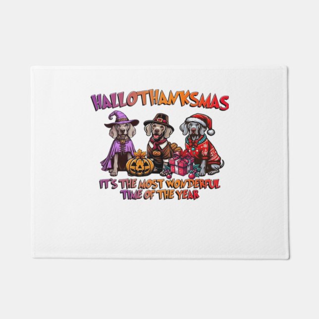 Weimaraner Halloween Thanksgiving Christmas Oversi Doormat (Front)