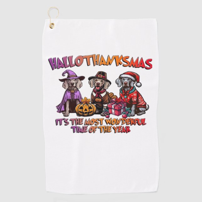 Weimaraner Halloween Thanksgiving Christmas Oversi Golf Towel (Front)