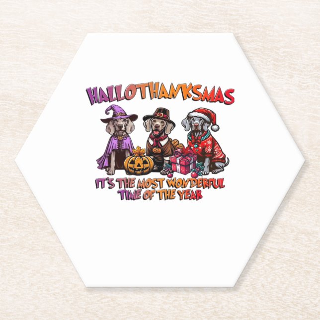 Weimaraner Halloween Thanksgiving Christmas Oversi Paper Coaster (Front)