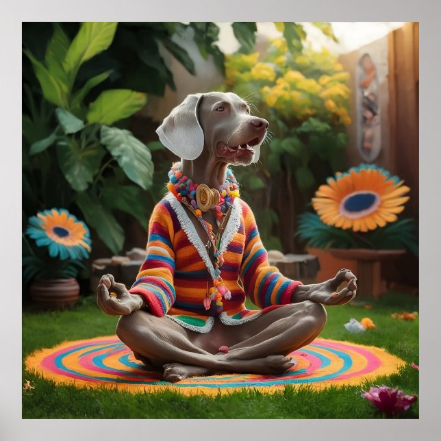 Weimaraner Hippie Meditation Session Zen Garden Poster (Front)