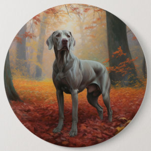 Weimaraner in Autumn Leaves Fall Inspire  6 Cm Round Badge