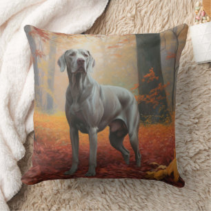 Weimaraner in Autumn Leaves Fall Inspire  Cushion
