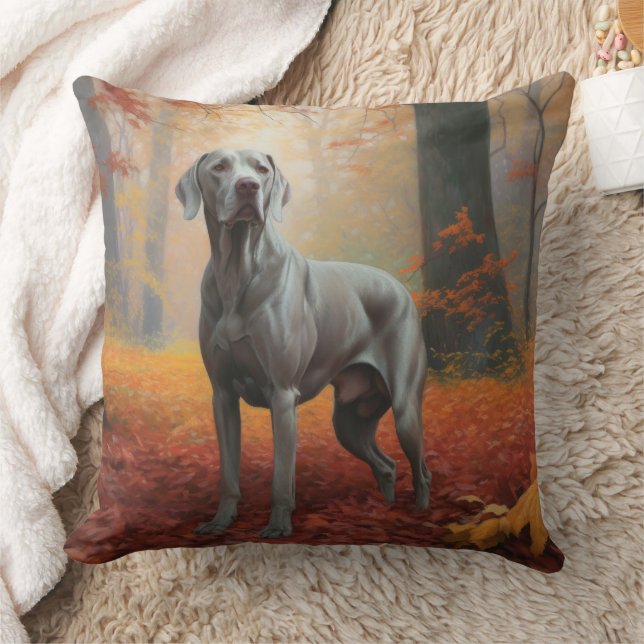 Weimaraner in Autumn Leaves Fall Inspire  Cushion (Blanket)