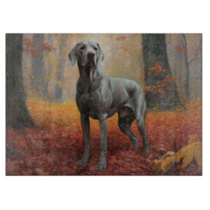 Weimaraner in Autumn Leaves Fall Inspire Cutting Board