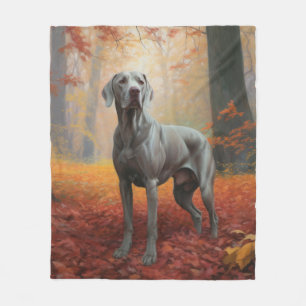Weimaraner in Autumn Leaves Fall Inspire  Fleece Blanket