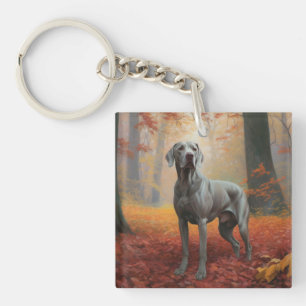 Weimaraner in Autumn Leaves Fall Inspire  Key Ring