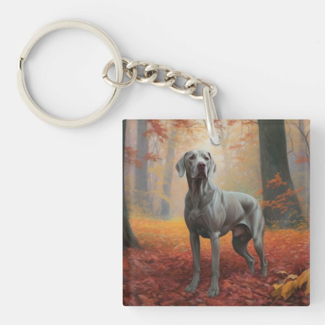 Weimaraner in Autumn Leaves Fall Inspire  Key Ring (Front)