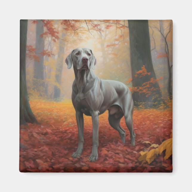 Weimaraner in Autumn Leaves Fall Inspire  Magnet (Front)