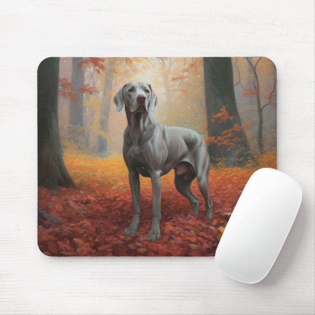 Weimaraner in Autumn Leaves Fall Inspire  Mouse Mat (With Mouse)