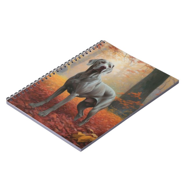 Weimaraner in Autumn Leaves Fall Inspire  Notebook (Left Side)