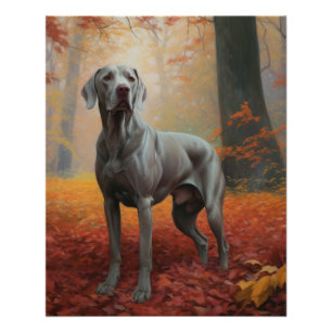 Weimaraner in Autumn Leaves Fall Inspire  Poster