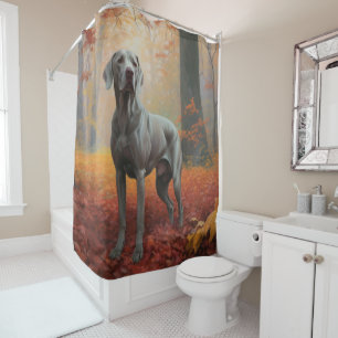 Weimaraner in Autumn Leaves Fall Inspire  Shower Curtain
