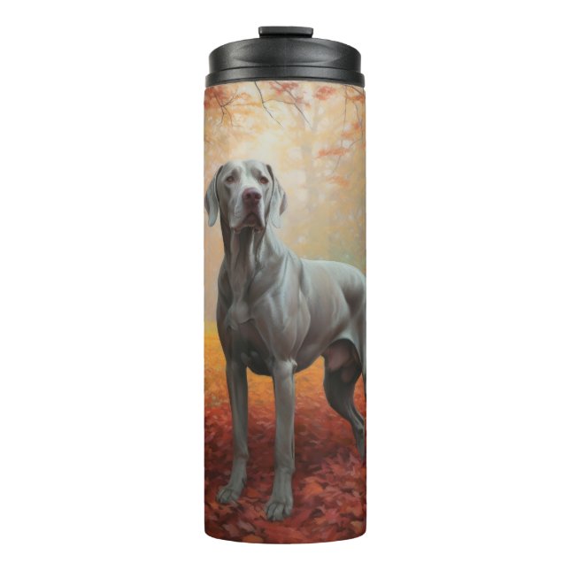 Weimaraner in Autumn Leaves Fall Inspire  Thermal Tumbler (Front)