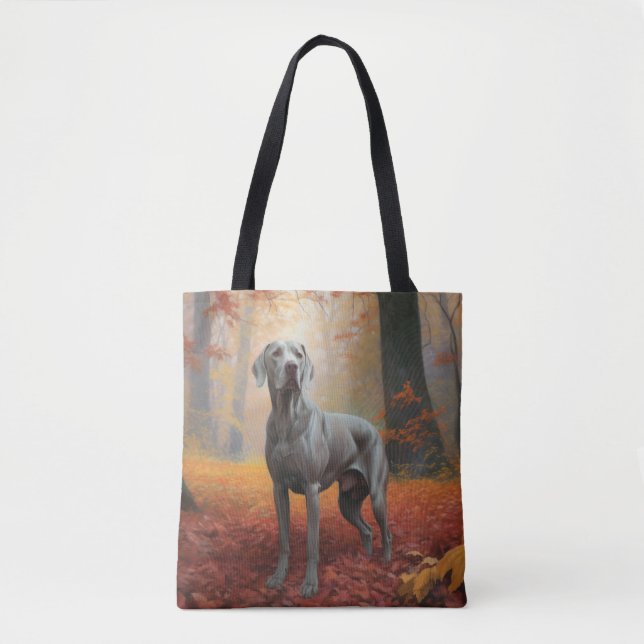 Weimaraner in Autumn Leaves Fall Inspire  Tote Bag (Front)