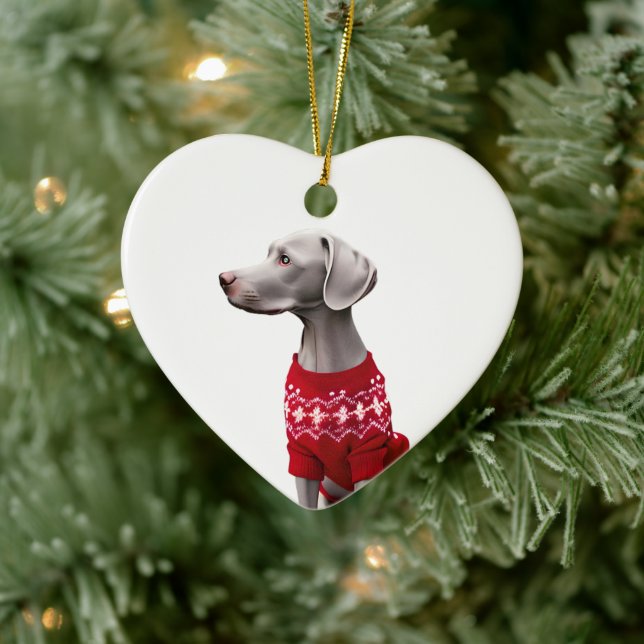 Weimaraner in Christmas Sweater Ceramic Tree Decoration (Tree)