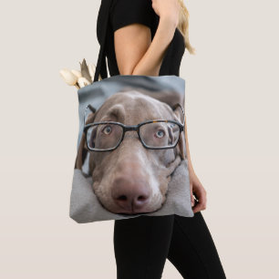 Weimaraner In Smart Glasses Tote Bag