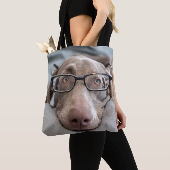 Weimaraner In Smart Glasses Tote Bag (Close Up)