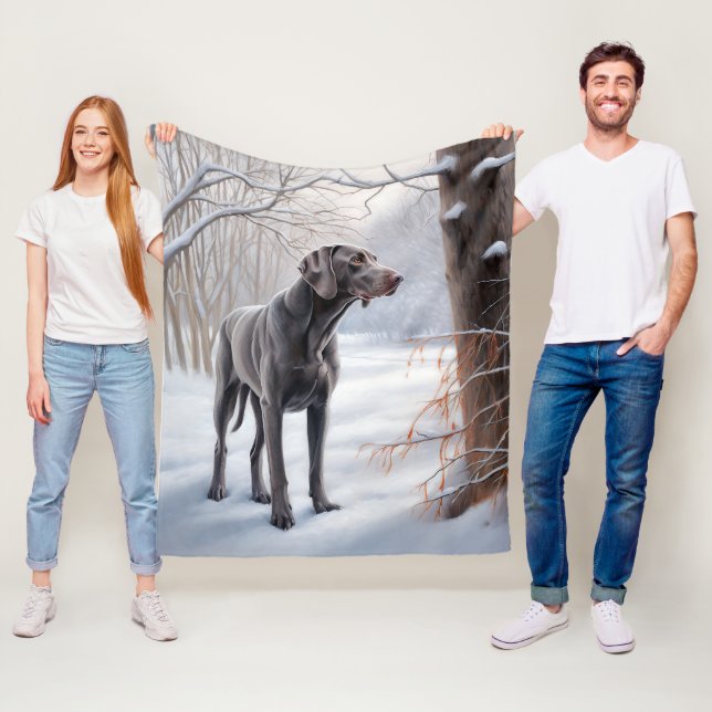 Weimaraner Let It Snow Christmas Fleece Blanket (In Situ)