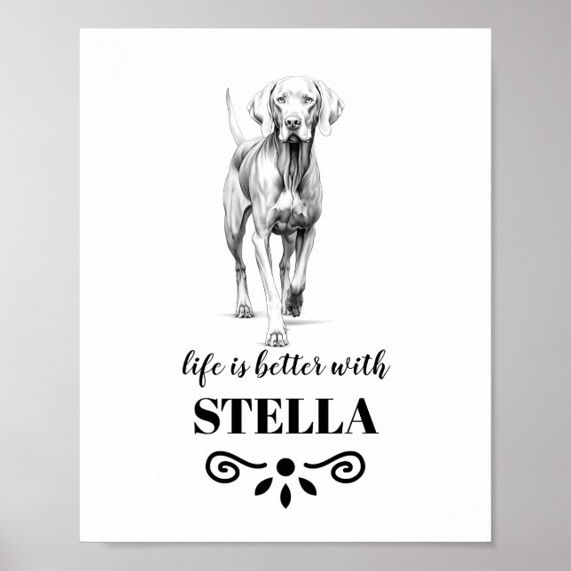 Weimaraner Life is better with Custom Dog Name Poster (Front)