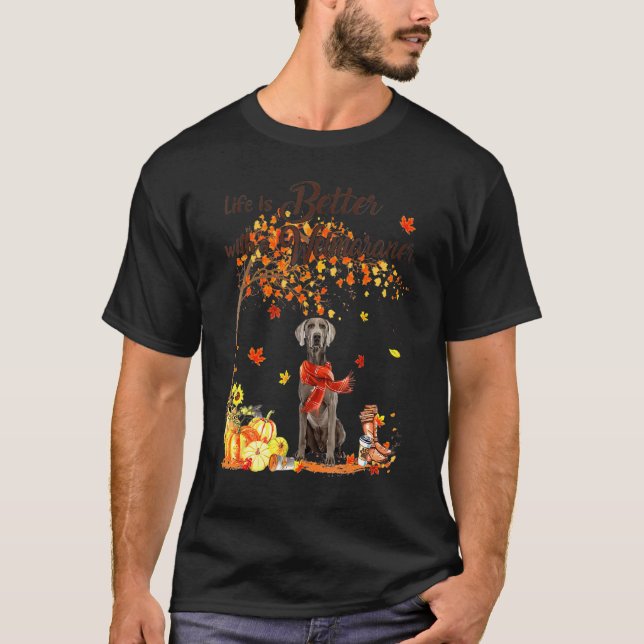 Weimaraner Maple Tree Thanksgiving Day Cute Dog Fa T-Shirt (Front)