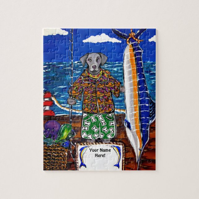 Weimaraner  Marlin Fishing Jigsaw Puzzle (Vertical)