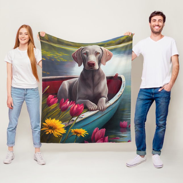 Weimaraner on a Paddle: A Scenic Adventure Fleece Blanket (In Situ)