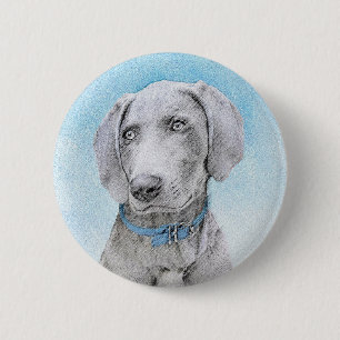Weimaraner Painting - Cute Original Dog Art 6 Cm Round Badge