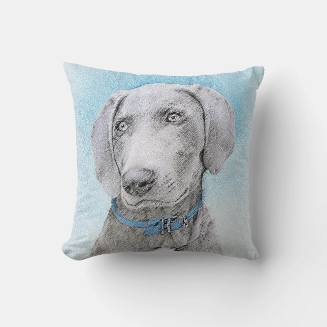 Weimaraner Painting - Cute Original Dog Art Cushion (Front)