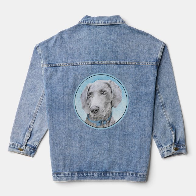 Weimaraner Painting - Cute Original Dog Art Denim Jacket (Back)