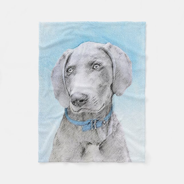 Weimaraner Painting - Cute Original Dog Art Fleece Blanket (Front)