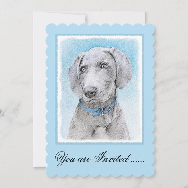Weimaraner Painting - Cute Original Dog Art Invitation (Front)