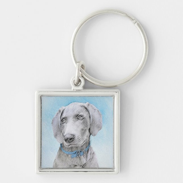 Weimaraner Painting - Cute Original Dog Art Key Ring (Front)