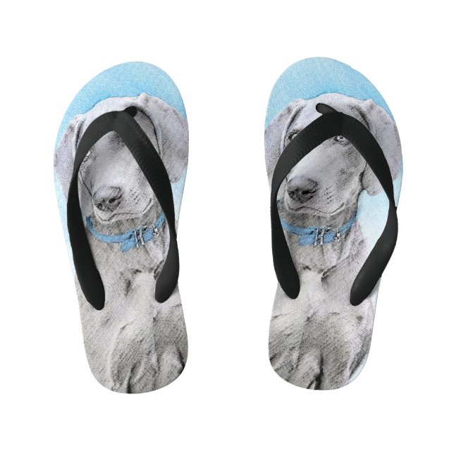 Weimaraner Painting - Cute Original Dog Art Kid's Flip Flops (Footbed)