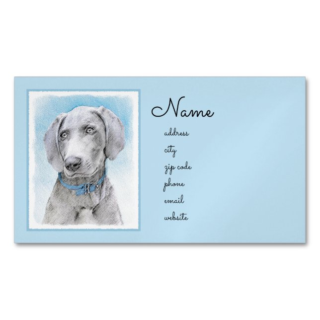 Weimaraner Painting - Cute Original Dog Art Magnetic Business Card (Front)